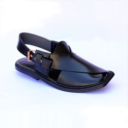 Handmade Classic Black Peshawari Chappal