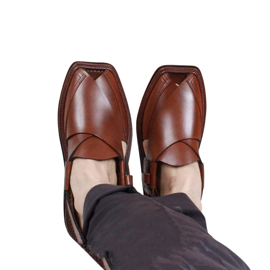 Untitled design (1) Premium Brown Leather Peshawari Chappal - Image 1