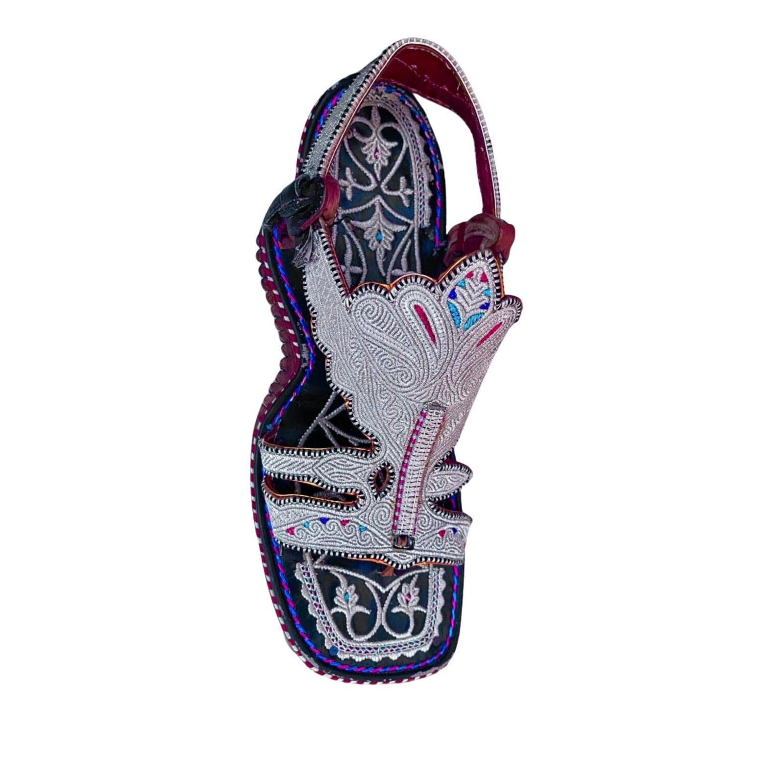 Untitled design (10) Handmade Kohati Chappal – white Embroidered Multicolor Design - Image 1