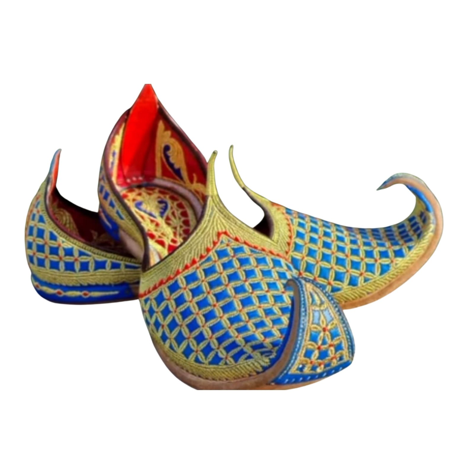 Untitled design (12) Handmade Khussa – Blue & Golden Embroidered Mojari - Image 1