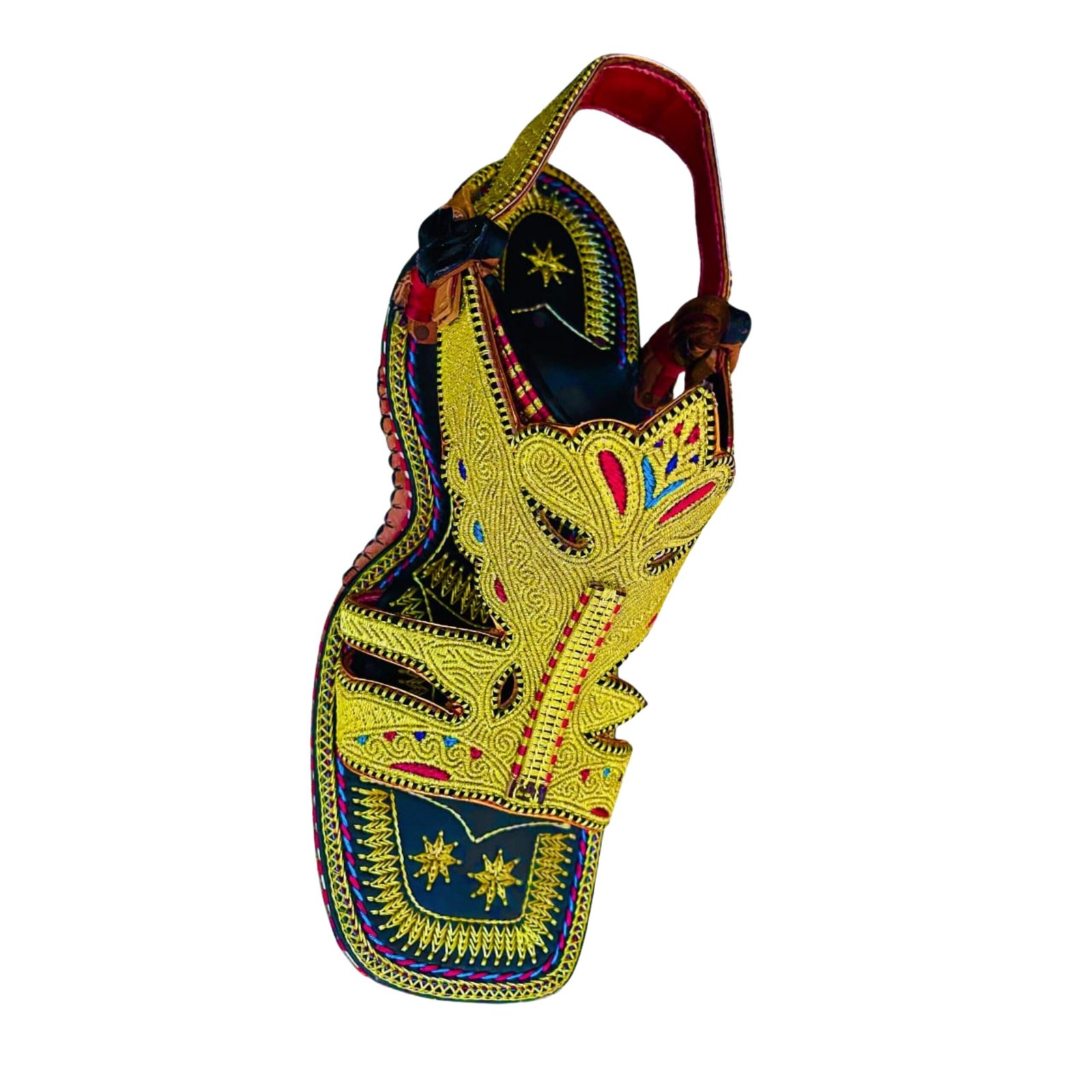 Untitled design (9) Handmade Kohati Chappal – Golden Embroidered Multicolor Design - Image 1